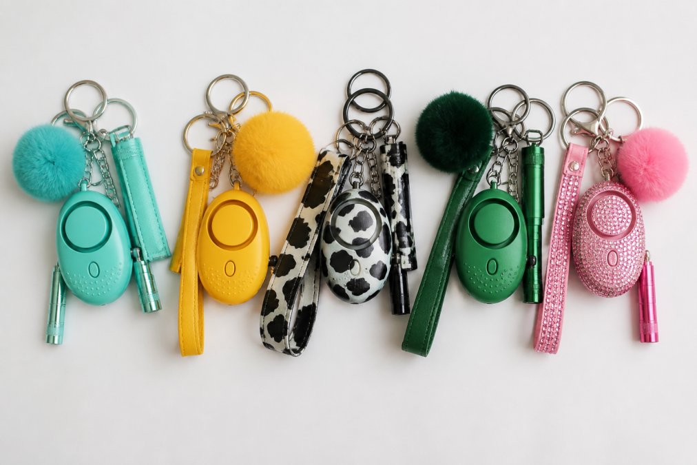 Comparison chart of five stylish safety keychain sets as practical gifts for safety conscious women