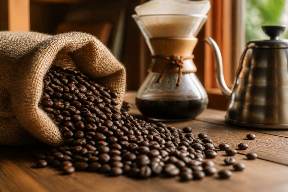 Infographic visualizing the multi-step process of sourcing and roasting premium coffee beans