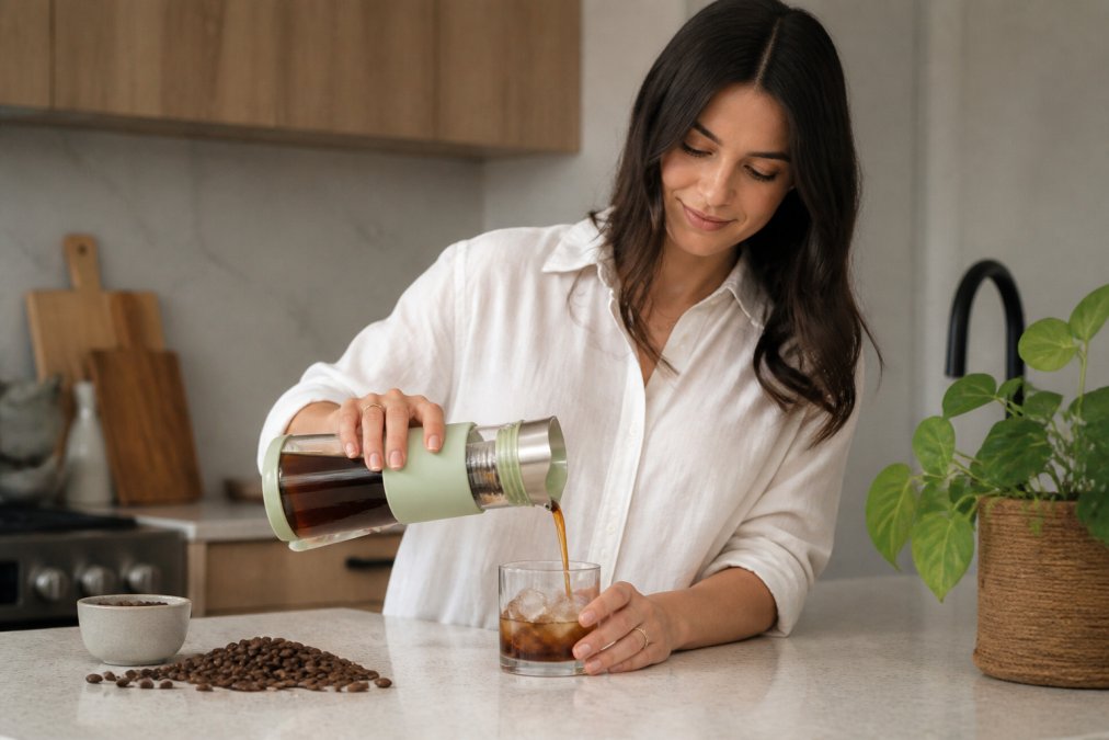 Professional illustration showing cold and brew and glass concepts for cold brew maker