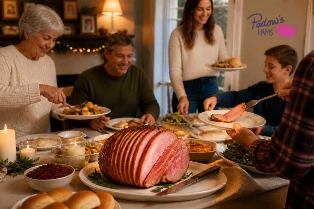 Infographic comparing spiral-cut, bone-in, and smoked options for your holiday ham delivery and serving process.