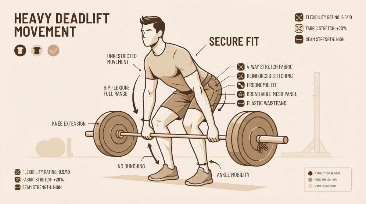 Athlete performing burpee during intense HIIT workout wearing premium athletic shorts in bright gym setting, showing mobility and fit during explosive movement