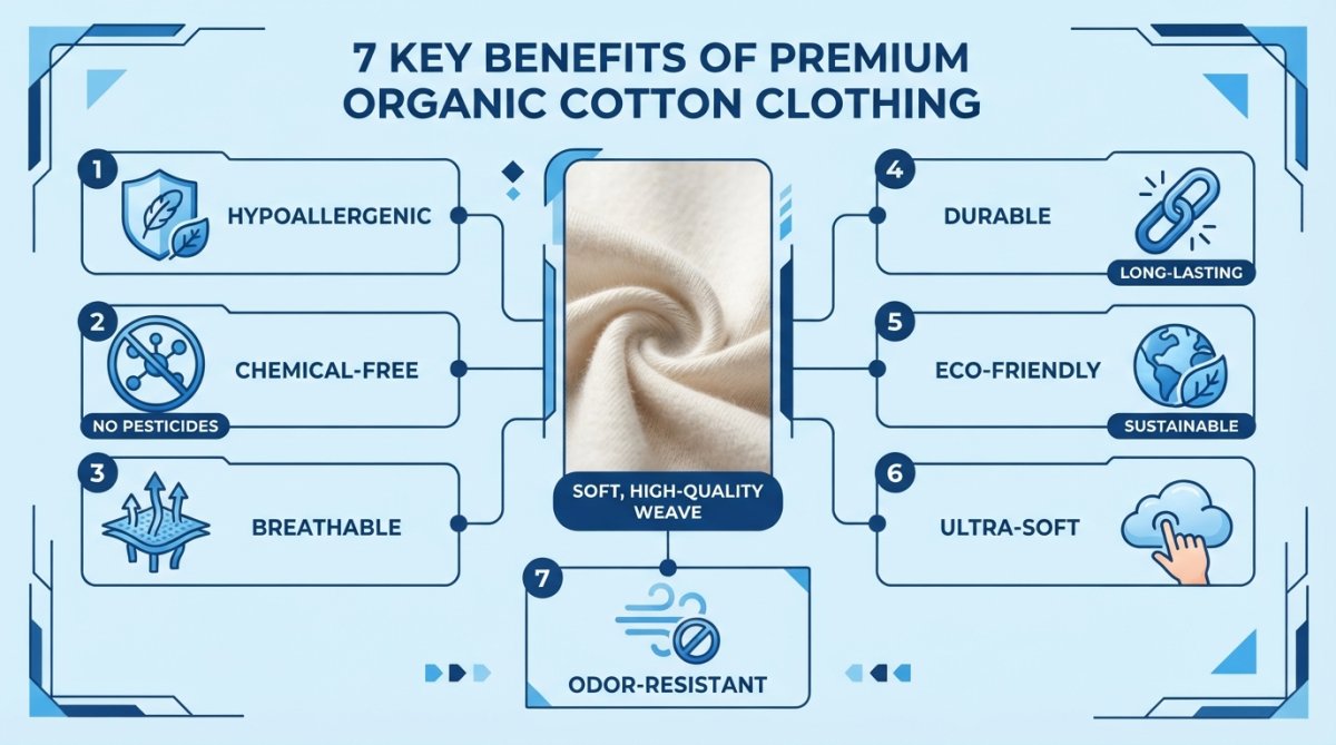 Illustration showing the benefits of organic cotton clothing