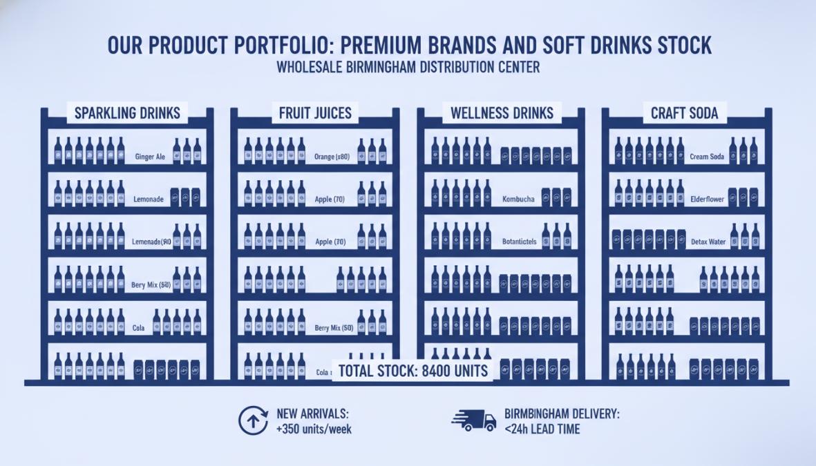 Professional illustration showing premium soft drinks wholesale birmingham