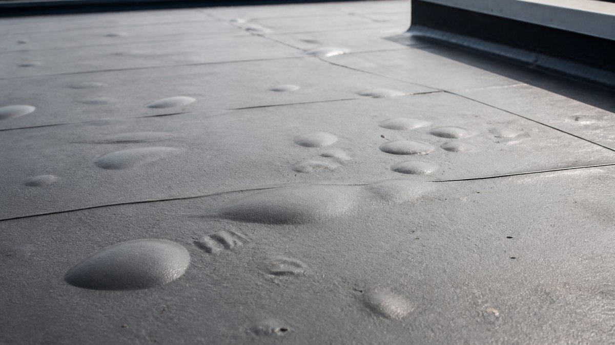 Diagram showing how moisture causes roof blisters to help prevent flat roof bubbling through early detection.