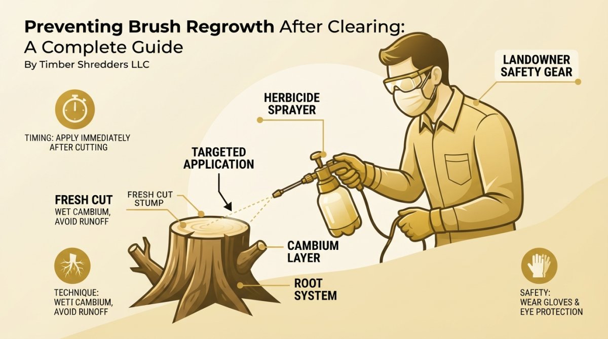 Process diagram showing steps for preventing brush regrowth after clearing