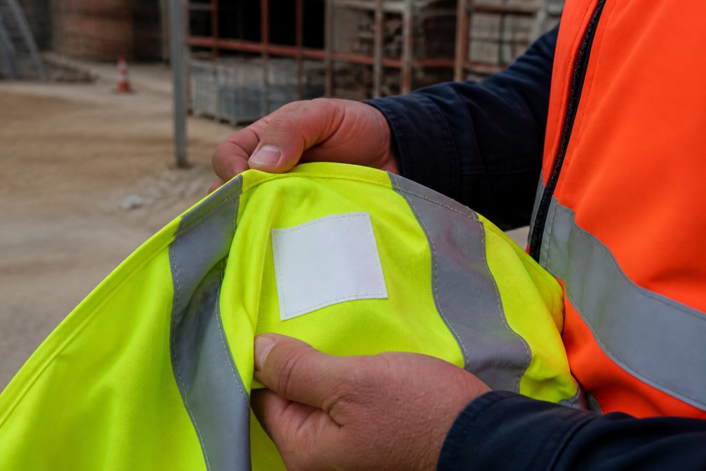 Infographic showing the inspection process for AS/NZS 4602.1 compliant high-visibility safety workwear labels.