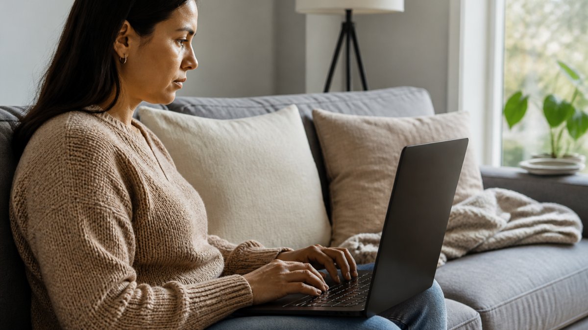 Person shopping on a laptop with a padlock icon visible on the screen, representing secure connection and encrypted browsing