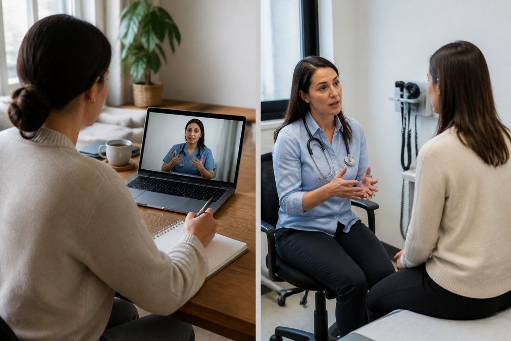 Side-by-side comparison of person and sitting and comfortably concepts for private gp consultation fees uk