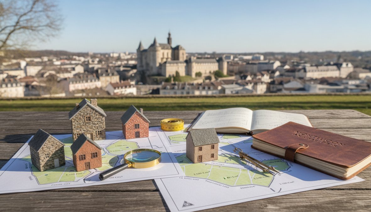 Vue aérienne d'un quartier résidentiel de Montluçon avec maisons individuelles, petits immeubles et espaces verts