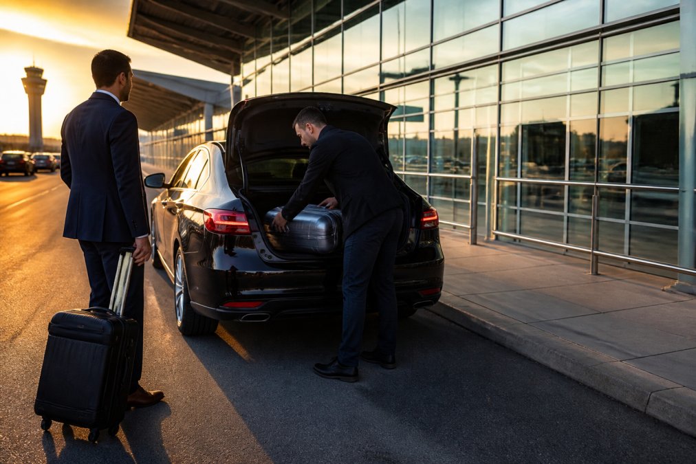 Un chauffeur de taxi Rive-Sud charge une valise dans le coffre devant le débarcadère de l'aéroport Montréal-Trudeau.