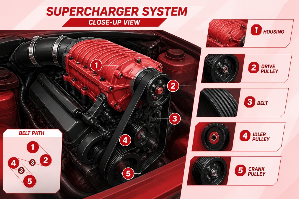Professional illustration showing procharger vs edelbrock