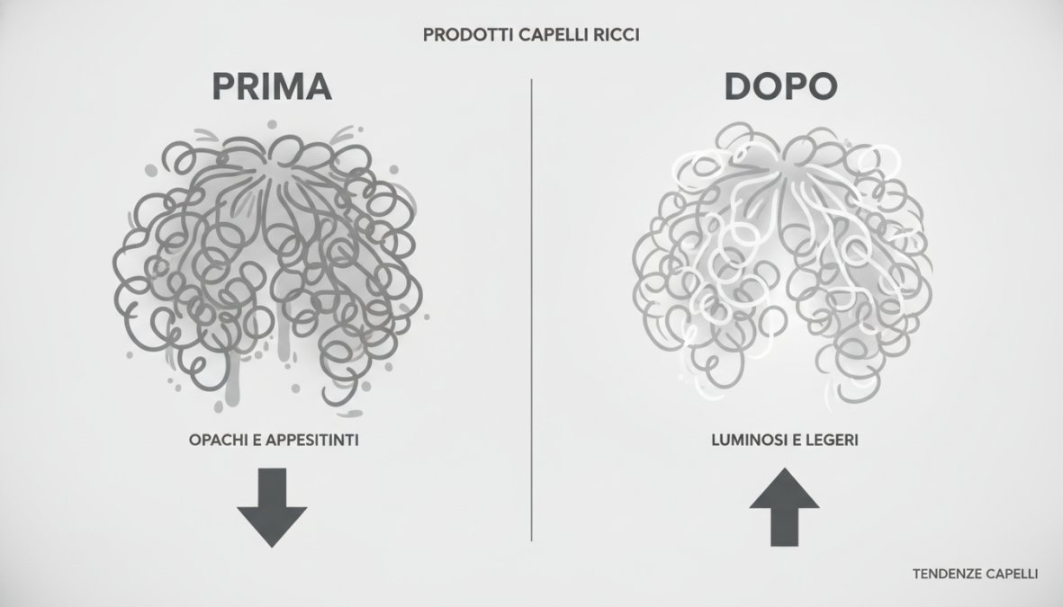 Capelli ricci opachi e appesantiti da troppo prodotto vs capelli ricci luminosi e leggeri, confronto prima e dopo