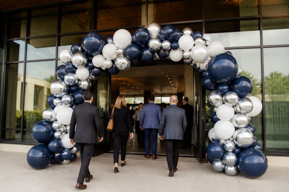 Professional illustration showing Large for professional balloon arch setup for corporate events
