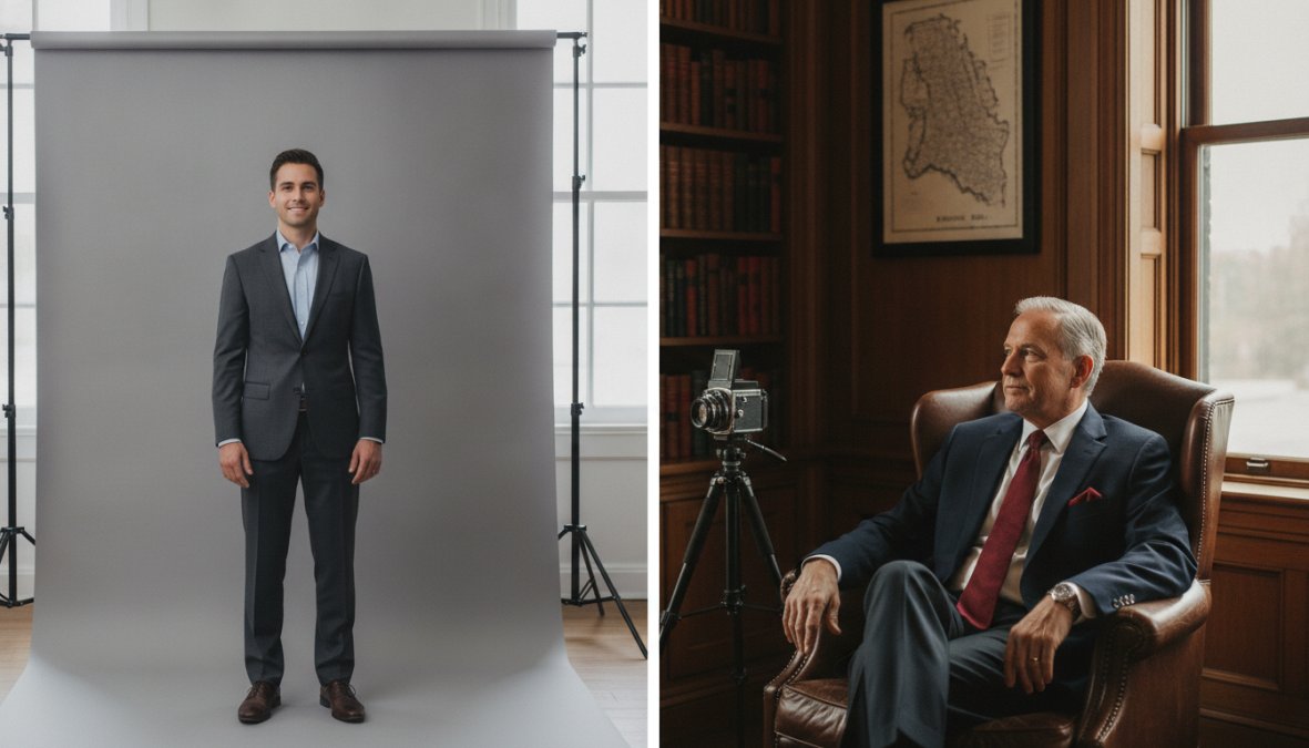 Side-by-side comparison of professional and business and executive concepts for Washington DC head shots Photographer