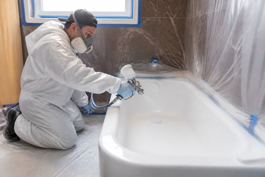 Professional illustration showing Trained for tub reglazing lasts longer