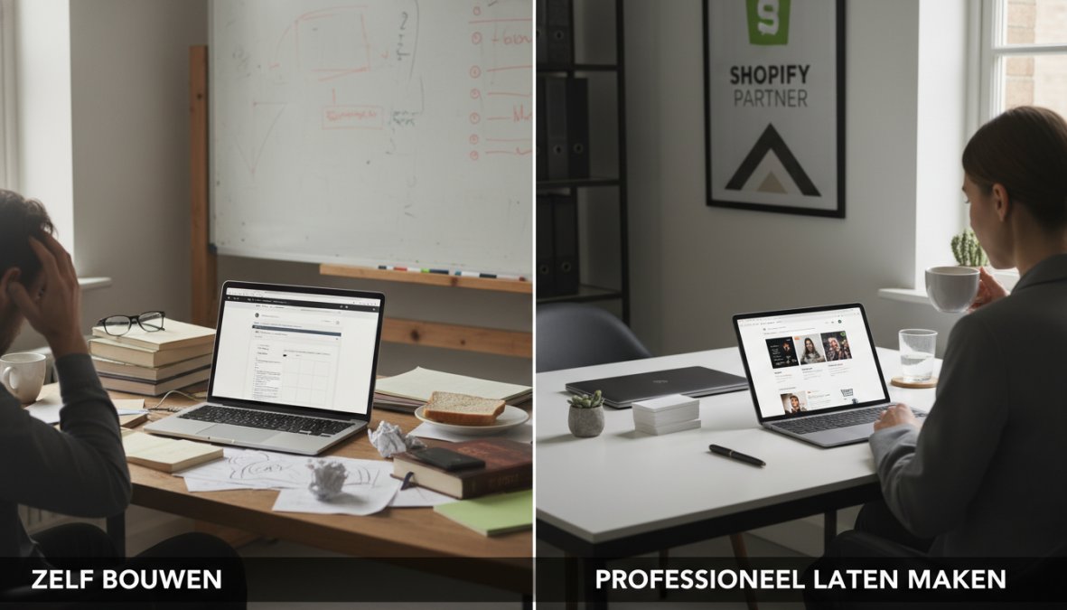 Ondernemer in gesprek met een expert over een professioneel webshop laten maken in een modern kantoor