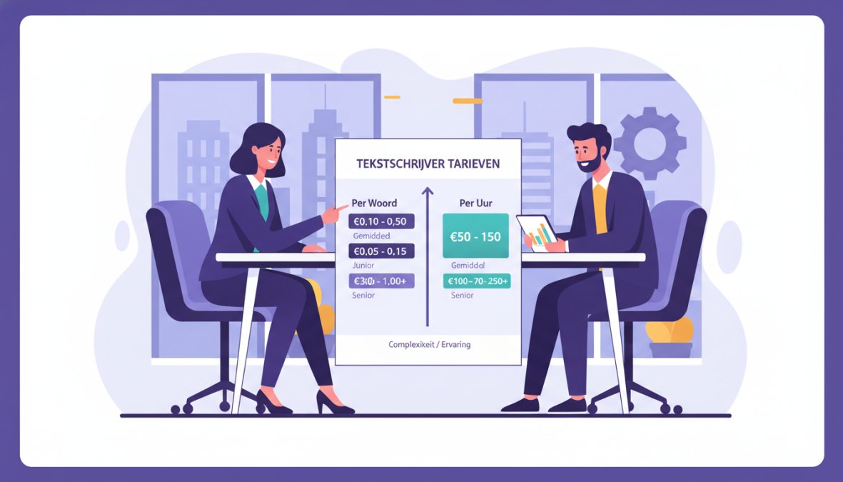 Professionele website teksten laten schrijven: complete gids 2 Twee zakelijke professionals zitten tegenover elkaar aan een tafel en bespreken een uitgeprint document in een lichte, moderne kantooromgeving