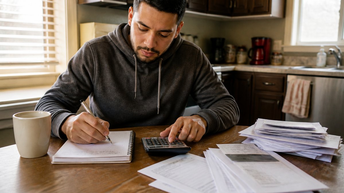 Budgeting worksheet for financing a car on ODSP showing monthly income and expense calculations at a table.