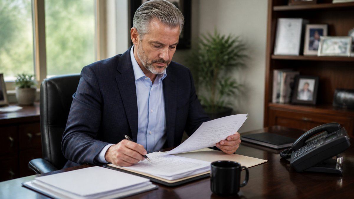 Financial advisor reviewing prospect data on a computer screen while prospecting for life insurance without cold calling