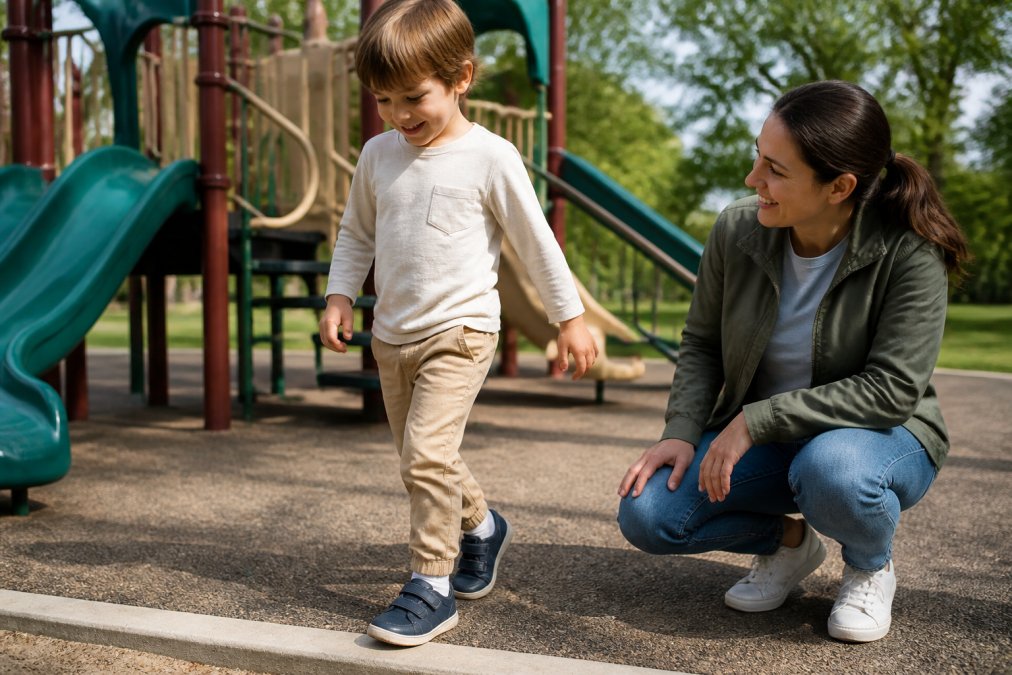 Child playing on a playground wearing protective clothing to prevent ticks in playgrounds