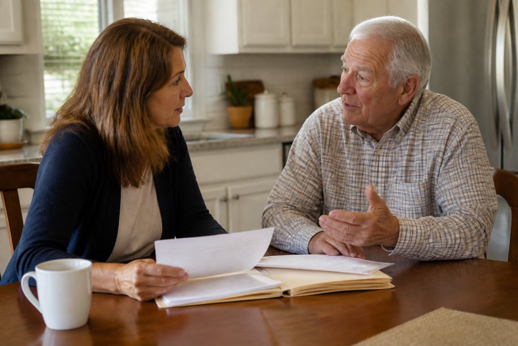 Flowchart illustrating the step-by-step process to discuss family assets and long-term care plans with parents.