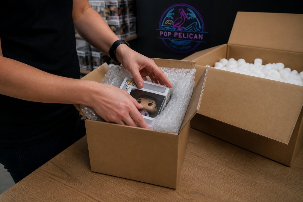Step-by-step diagram showing double-boxing techniques for protecting rare collectibles during shipping.
