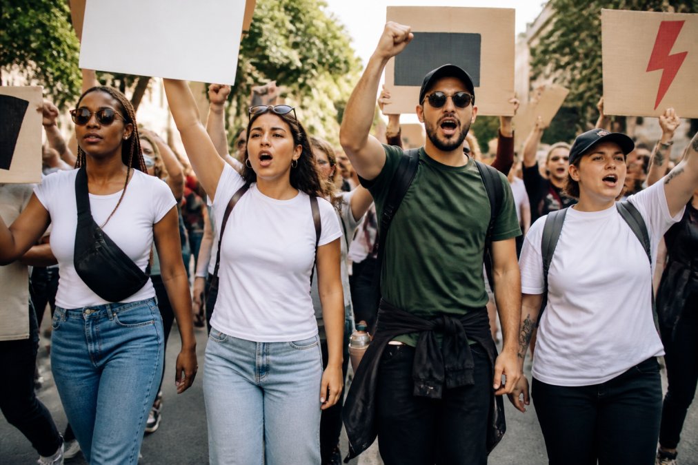 Professional illustration showing Diverse for protest t-shirts