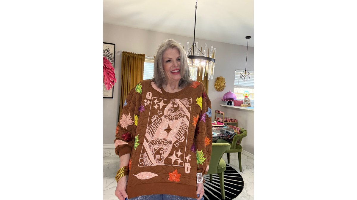 QOS Brown Multi Leaf Quilted QOS Card Sweatshirt