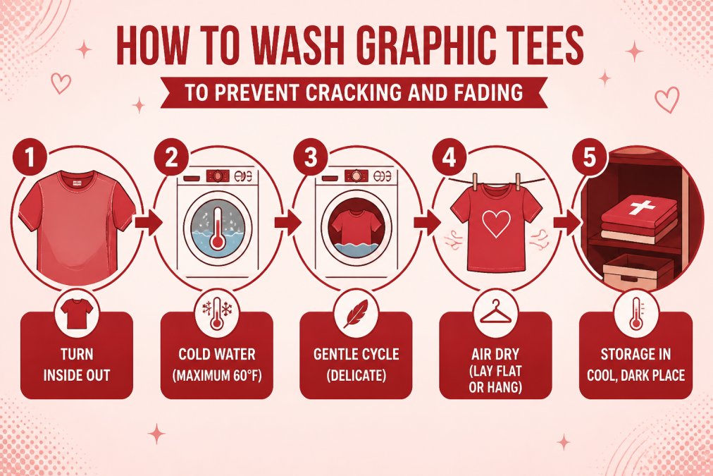 Step-by-step washing process flowchart showing: Turn inside out → Cold water (maximum 60°F) → Gentle cycle (delicate) → Air dry (lay flat or hang) → Storage in cool, dark place