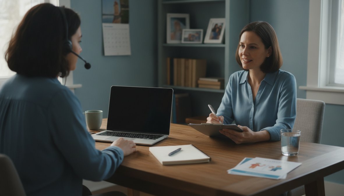 Professional illustration showing quickly schedule an online substance abuse evaluation