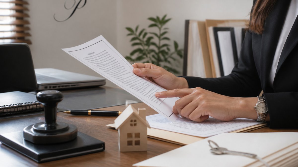Hands reviewing a property document near a notary stamp to determine the quitclaim deed filing cost