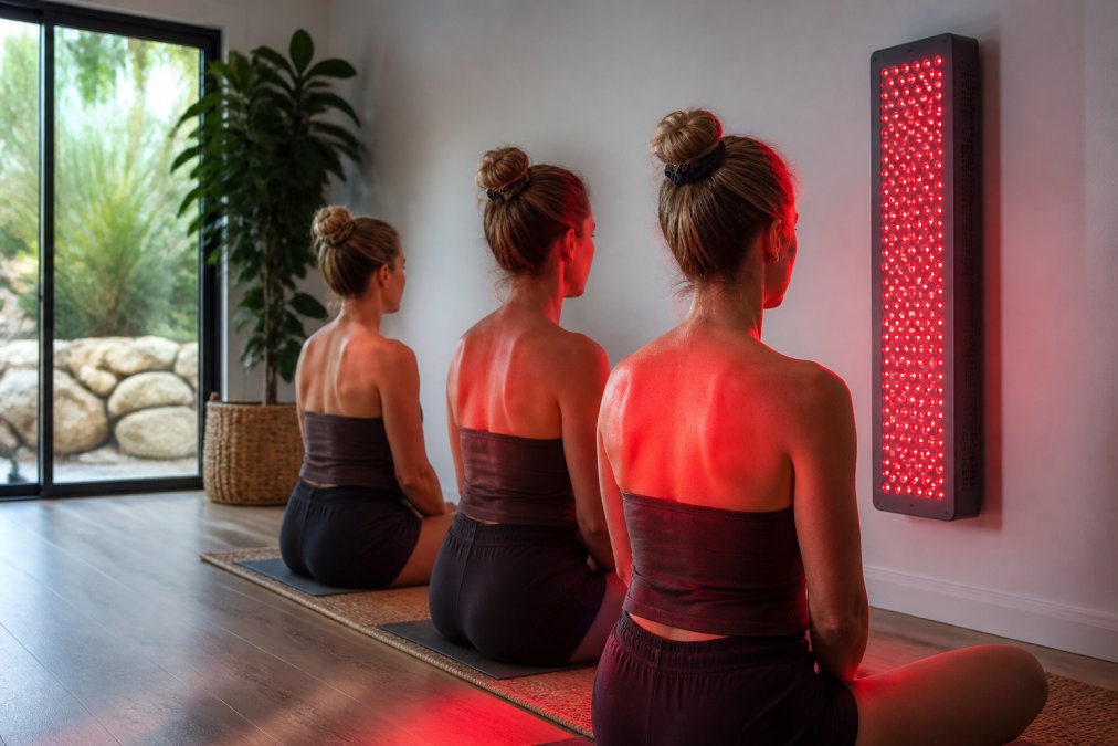 Professional illustration showing red light therapy irradiance