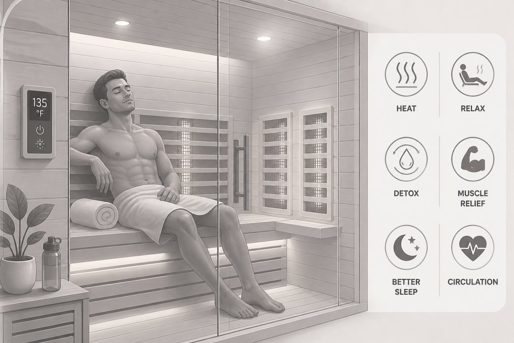 Professional illustration showing red light therapy vs infrared sauna