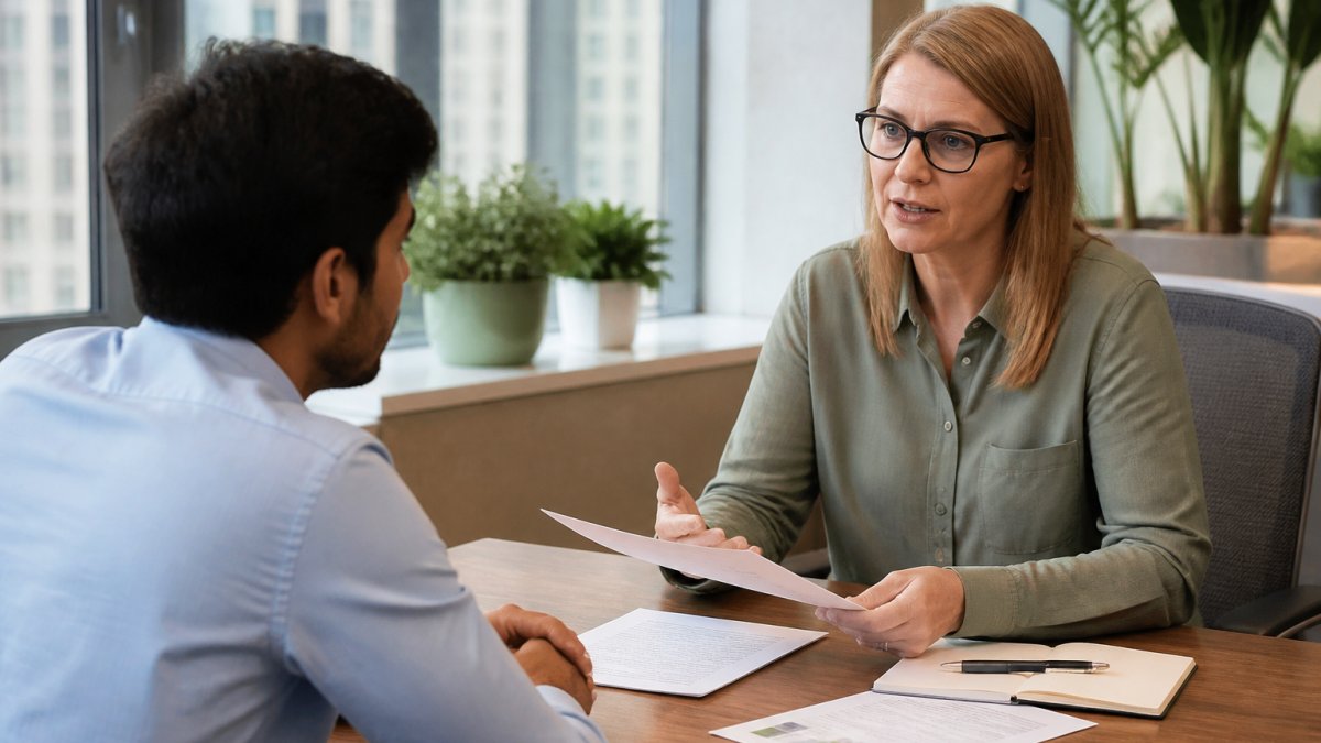 Hiring manager and candidate using a structured interview guide for reducing bias in hiring with personality assessments