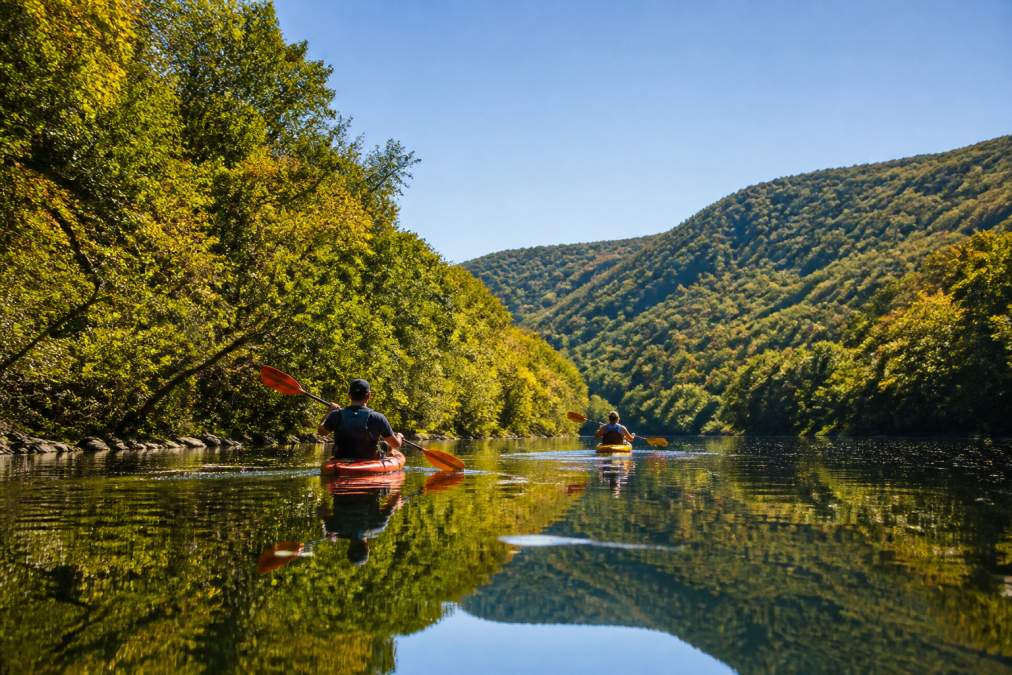 Professional illustration showing Kayakers for relaxing outdoor activities near NYC