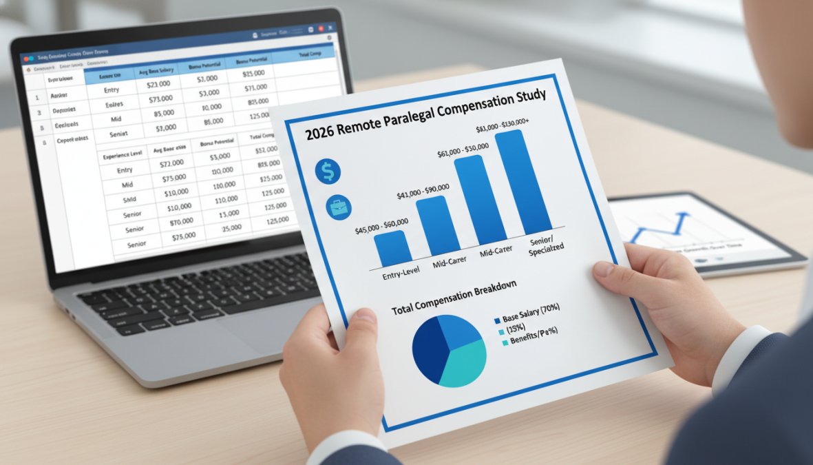 Close-up of a person's hands holding a printed salary report at a professional desk, with a laptop open showing a spreadsheet, warm desk lamp lighting in the background