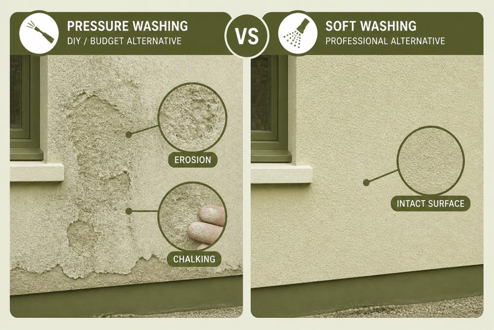 Visual comparison chart showing render cleaning alternatives