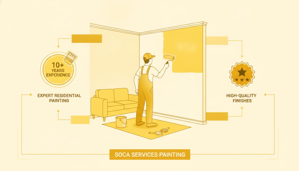 Professional painter carefully applying fresh interior paint to living room wall in Leaside home with protective coverings and precise technique