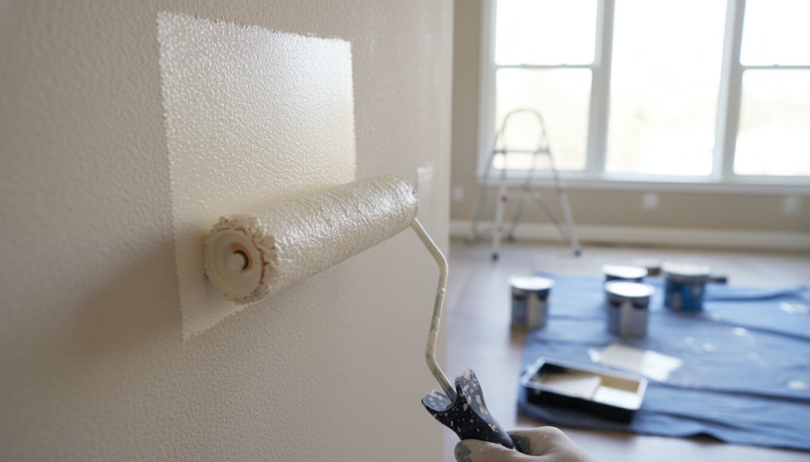 Professional illustration showing professional and painter and clean concepts for residential painting services