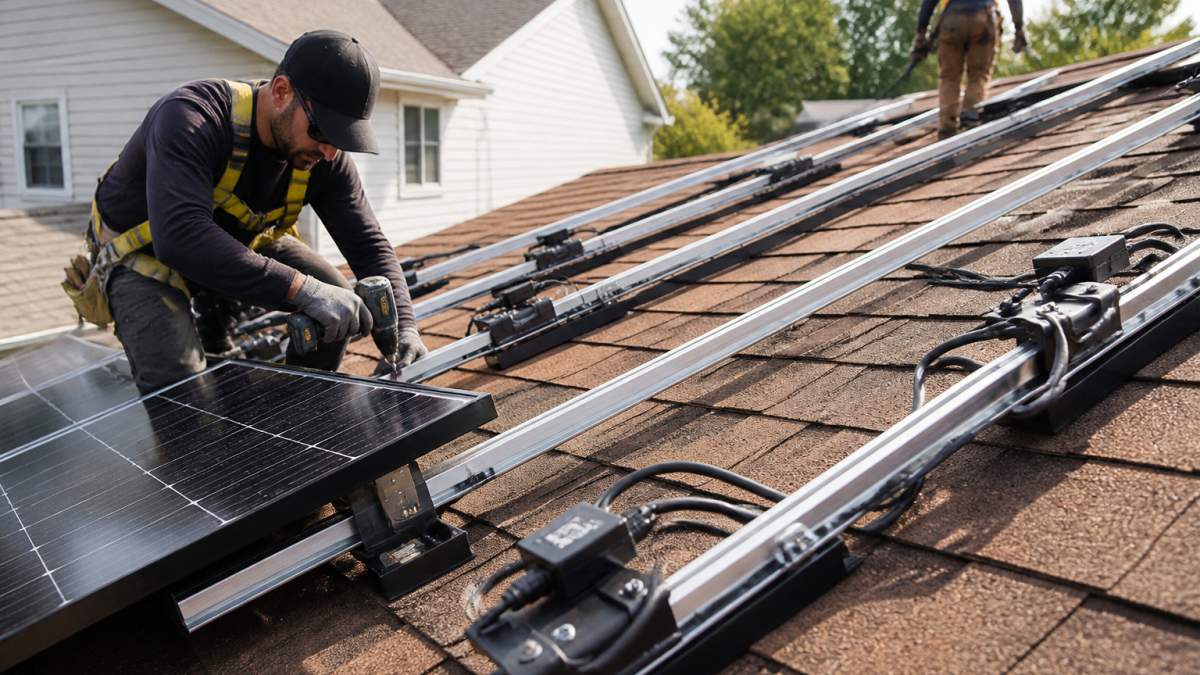 Infographic detailing a residential solar panel system cost breakdown for rooftop installation and wiring.