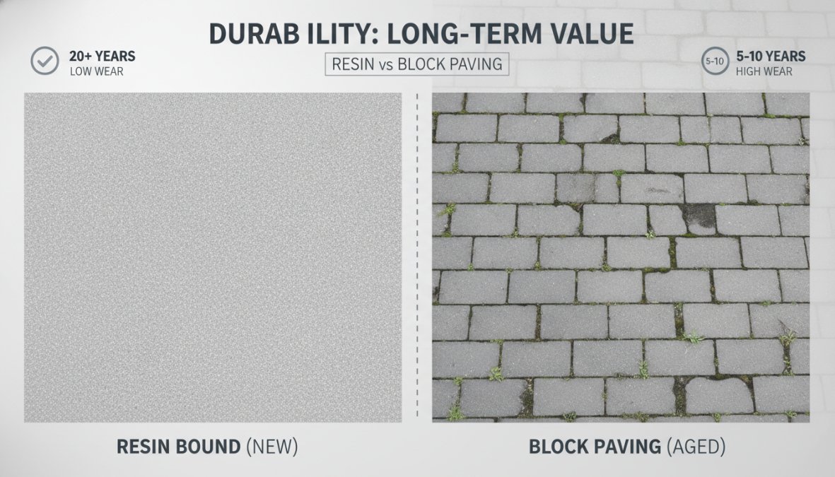 Visual comparison chart showing resin vs block paving cost