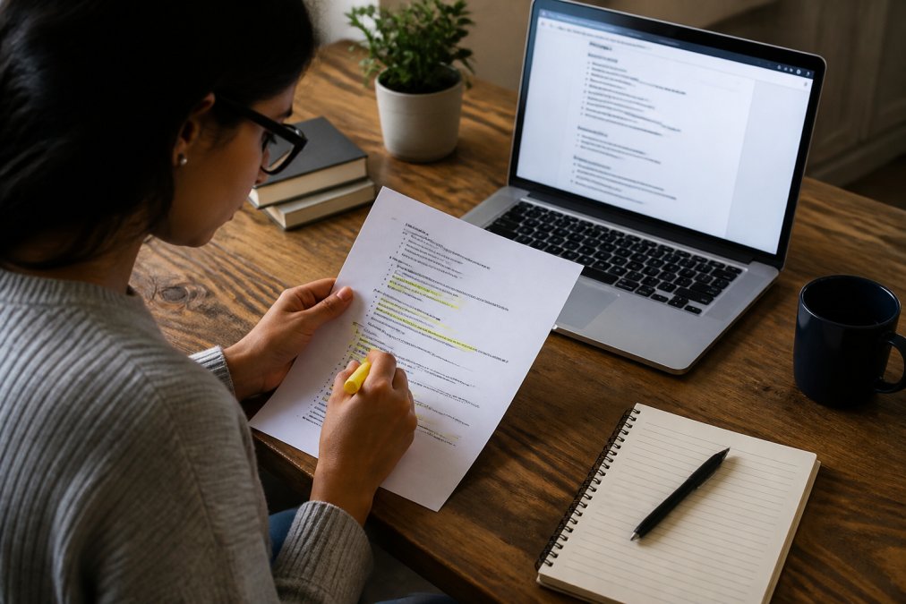 Job seeker mapping resume keywords to a job description as a manual resumeworded alternative process