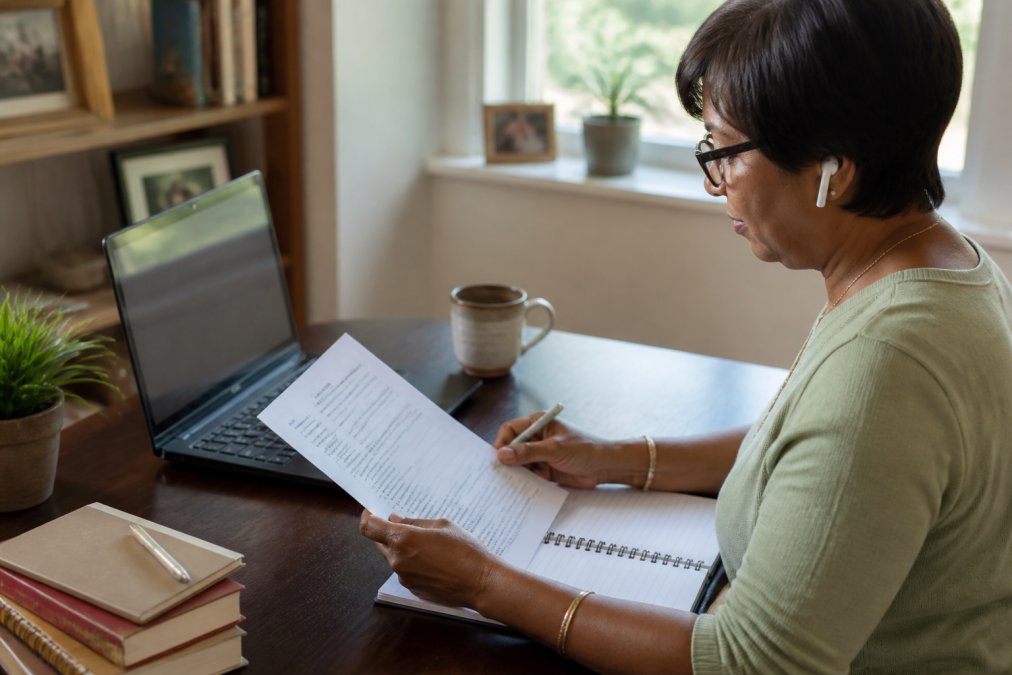 Educator reviewing a printed CV at a desk, a reliable resumeyourway alternative for online teaching roles.