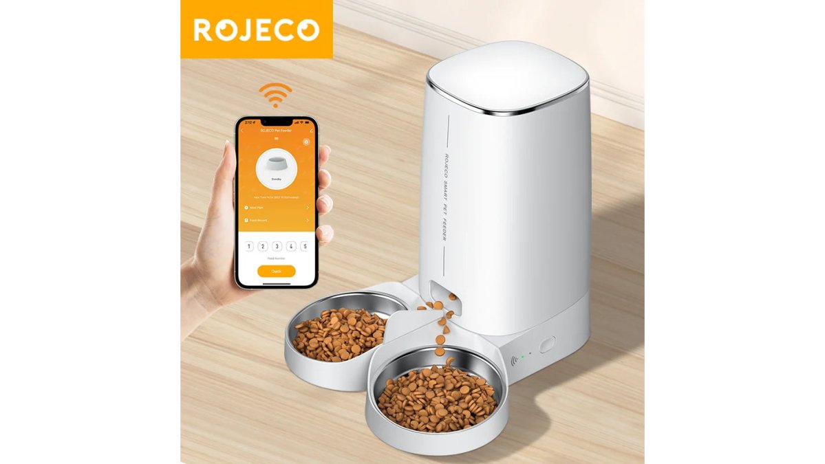 ROJECO Automatic Cat Feeder Pet Smart Cat Food Kibble Dispenser Remote Control Auto WiFi Double Feeder For Cats Dog Accessories