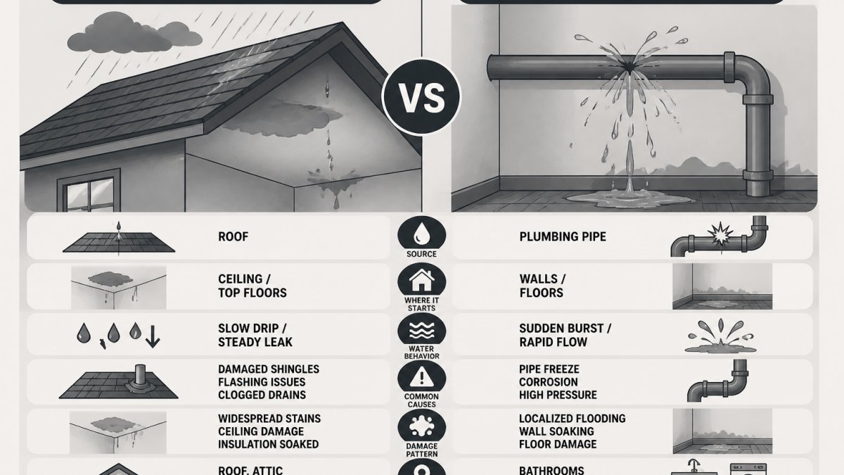 Roof Leak vs Pipe Burst Water Damage: Key Differences