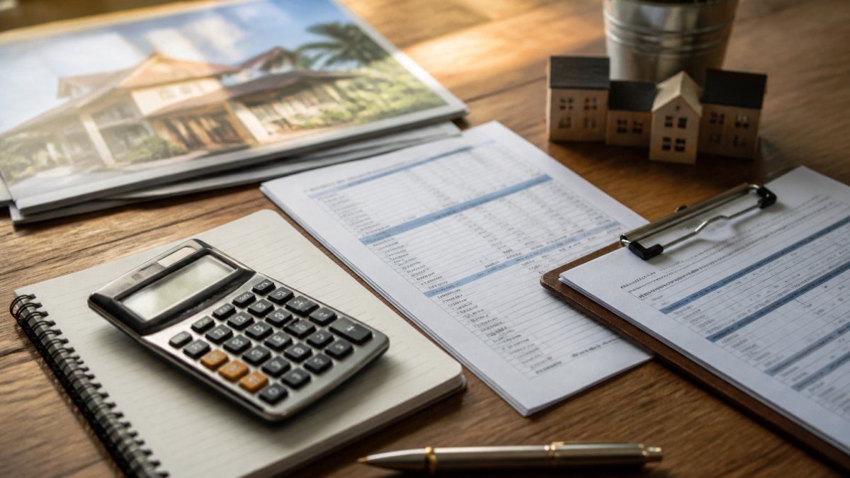 Professional roofing contractor standing on residential roof examining asphalt shingles with measurement tools and inspection clipboard, morning sunlight illuminating roof surface