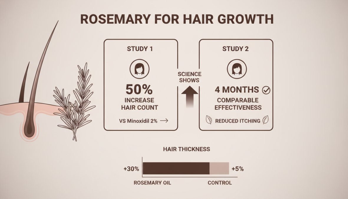 Professional illustration showing rosemary shampoo