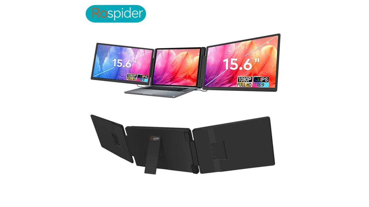 Rospider 15.6" Dual Screen Extender – FHD IPS Triple Expandable Laptop Monitor for Productivity