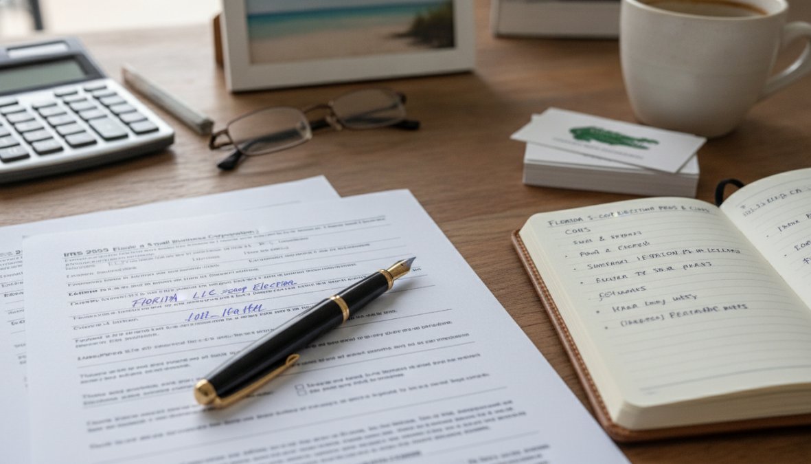 Close-up of hands completing IRS tax forms and paperwork with a pen on a wooden desk, natural light coming through a window, with a coffee cup in the background