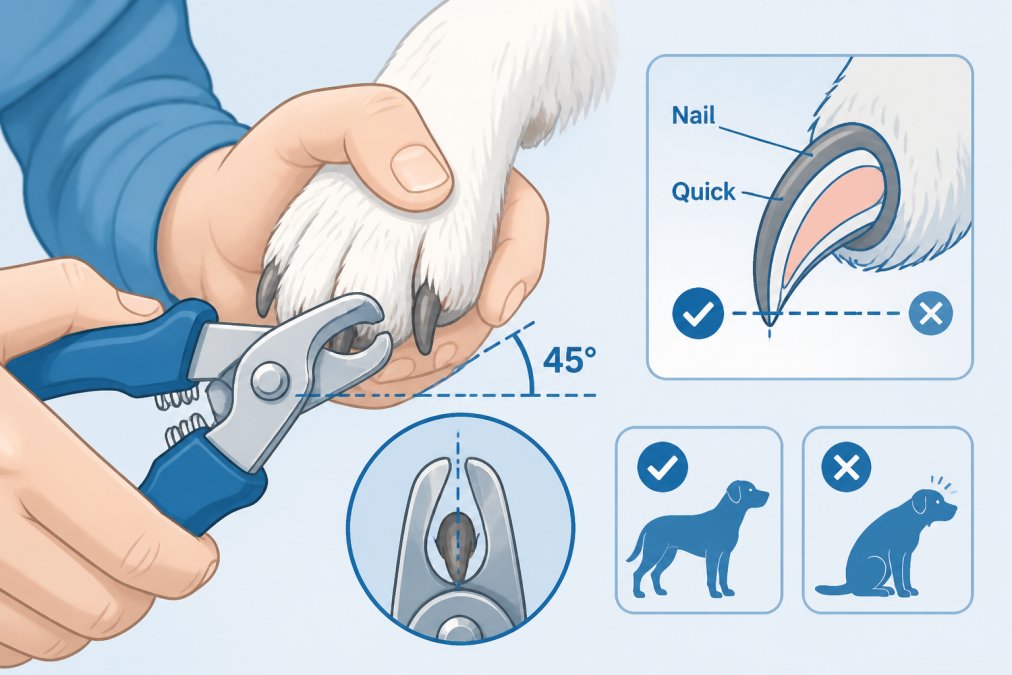 Process diagram showing steps for dog nail care routine